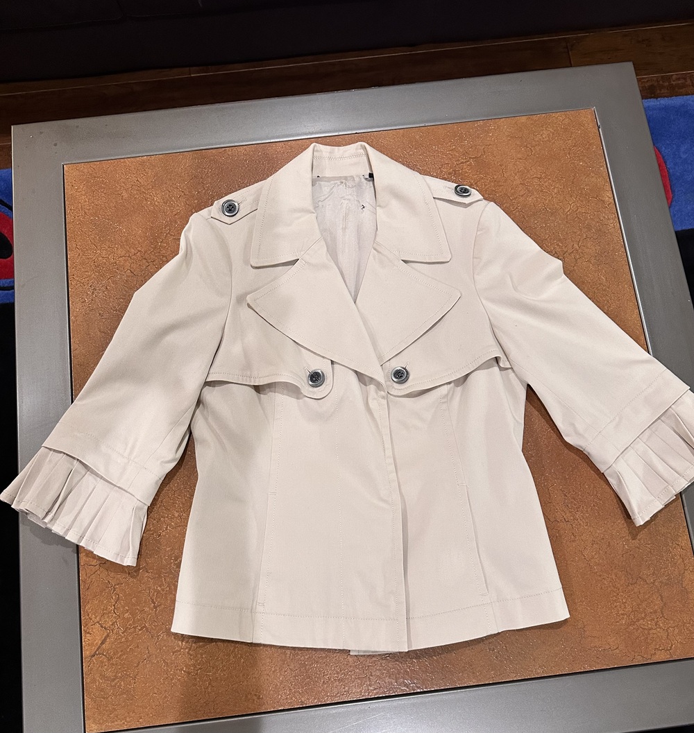 CARLISLE Beige Heavy Twill Cropped Trench Jacket Pleated Cuff Size 12